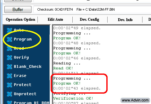 EPROM programmer user interface